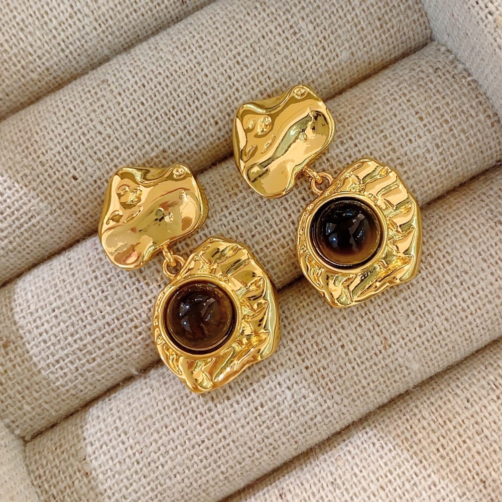 💎24K Gold Vintage Earrings*Sterling Silver*Gold Vermeil Earrings*Tigers Eye*